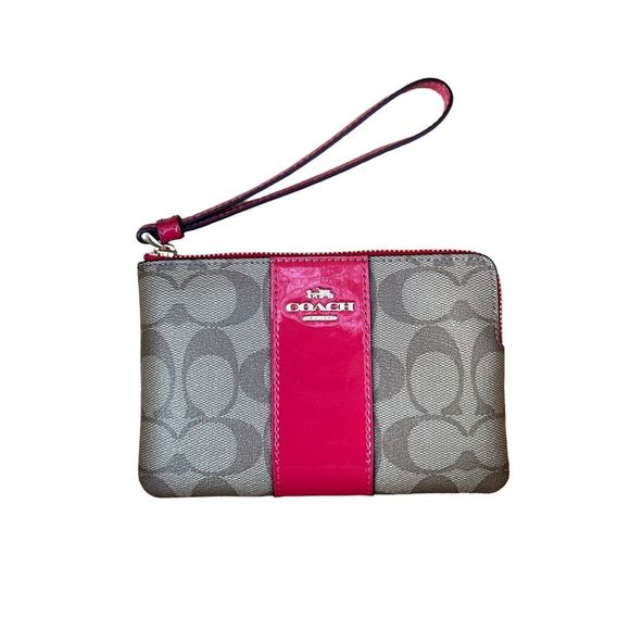 Coach coated canvas signature pink stripe clutch, wristlet nwot - Picture 1 of 7